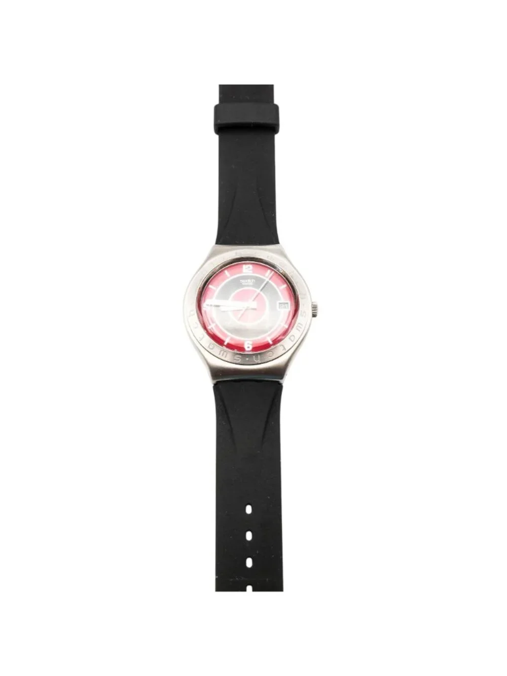 Rare Vintage Swatch Irony Big Jammed YGS441 Red Black Dial Rubber Strap Watch